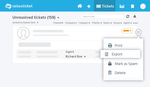 Export the ticket details