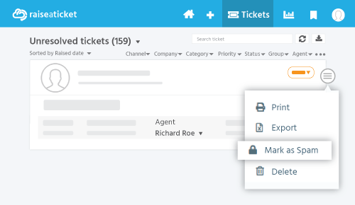 Ticket mark as spam